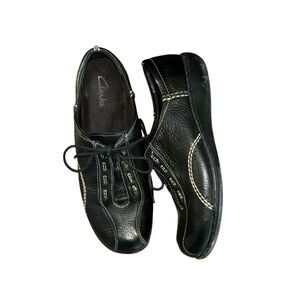 Clarks Women’s‎ Black Leather Lace Up Shoes Sneakers Comfort Size 9.5